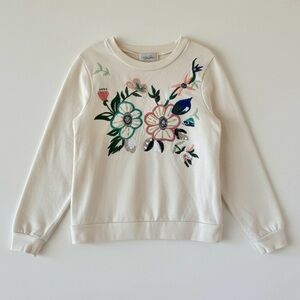 Peek Floral Embroidered Sequin Sweatshirt Cream Green Pink Girls 6/7